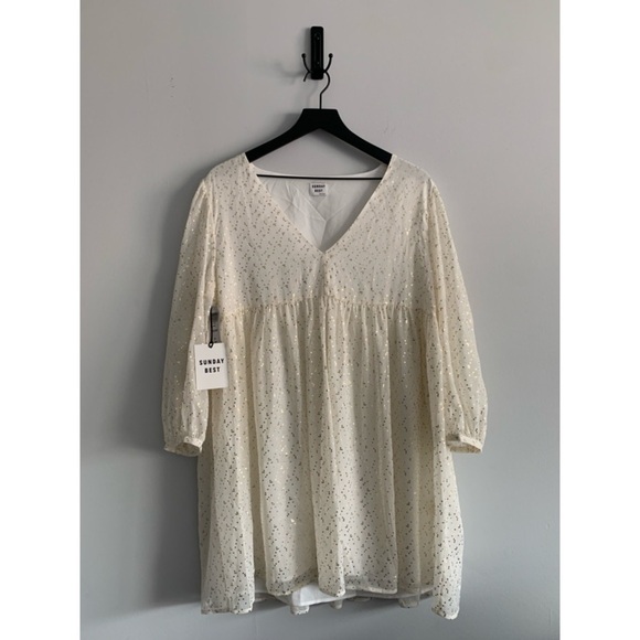 NEW ARITZIA SUNDAY BEST Gold & White Jinx Dress - Picture 1 of 3